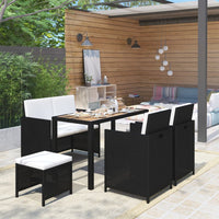 Thumbnail for 6-tlg. Garten-Essgruppe Poly Rattan Akazie Massivholz Schwarz