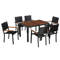 Thumbnail for 7-tlg. Garten-Essgruppe Poly Rattan Akazie Massivholz Schwarz