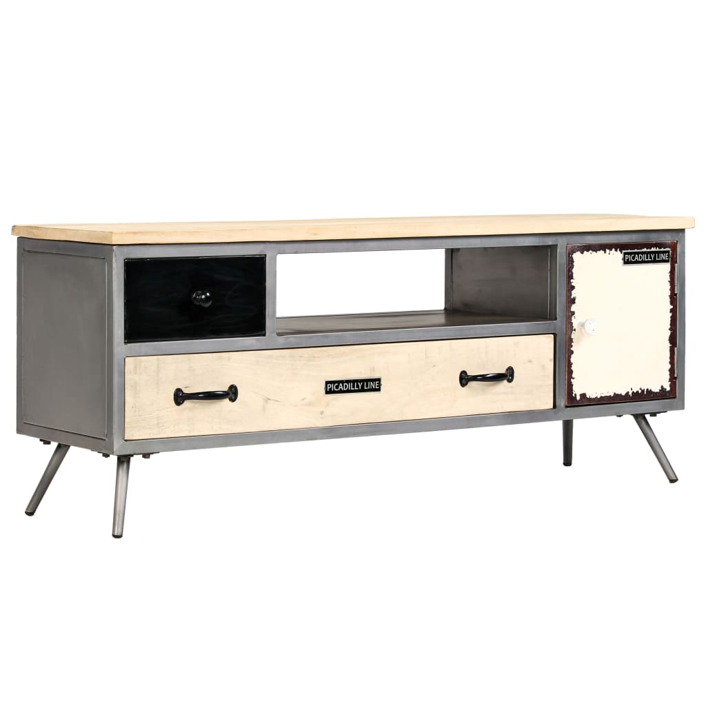 TV-Schrank Mangoholz Massiv und Stahl 120 x 30 x 45 cm