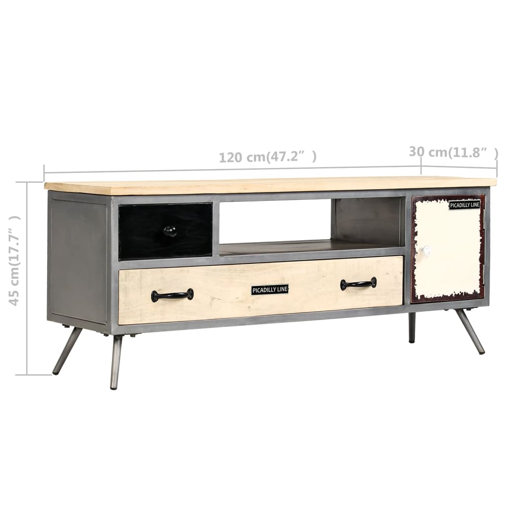 TV-Schrank Mangoholz Massiv und Stahl 120 x 30 x 45 cm