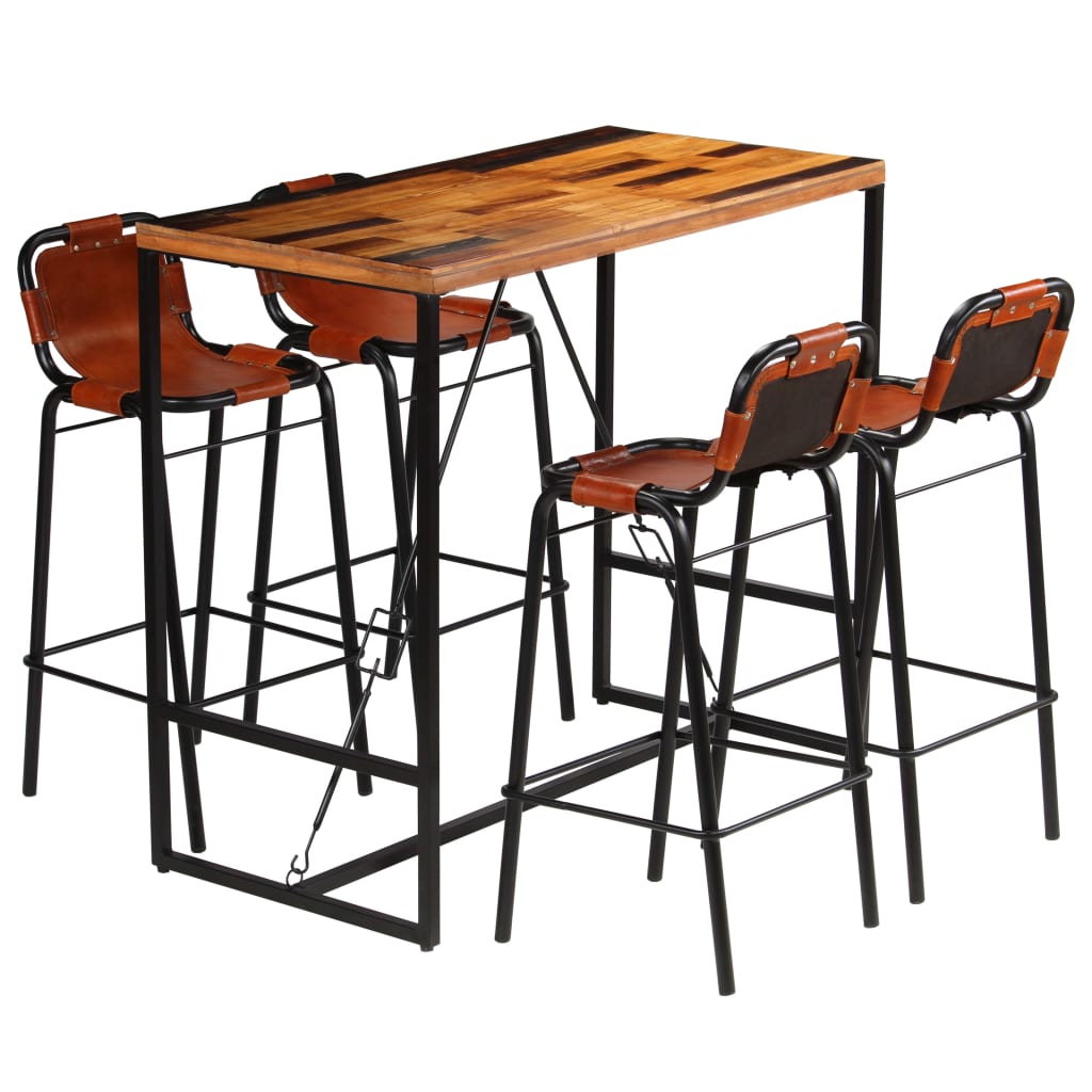 Bar-Set 5-tlg. Altholz Massiv und echtes Ziegenleder
