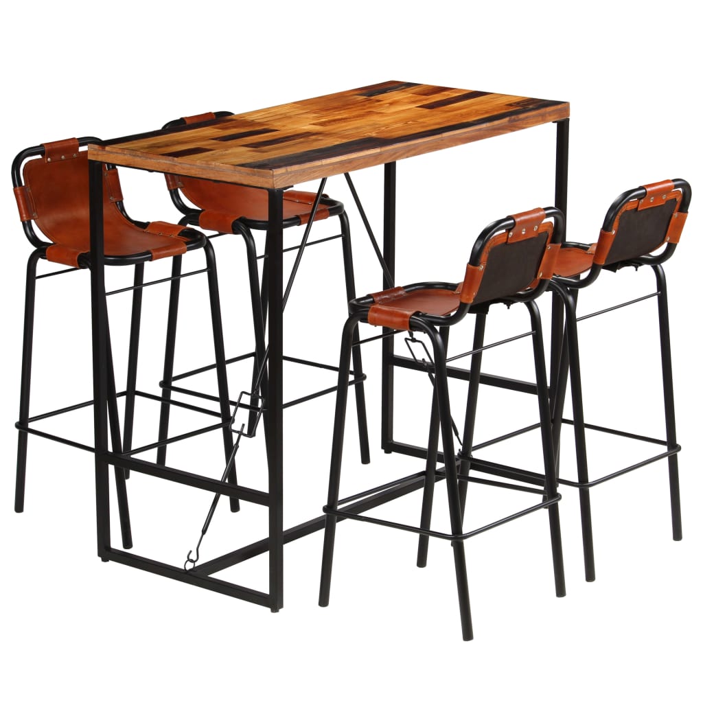 Bar-Set 5-tlg. Altholz Massiv und echtes Ziegenleder