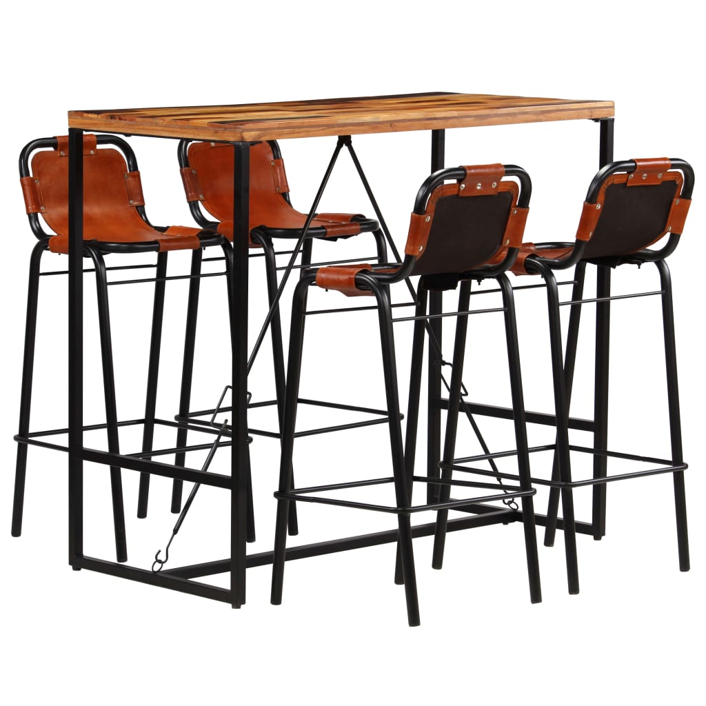 Bar-Set 5-tlg. Altholz Massiv und echtes Ziegenleder