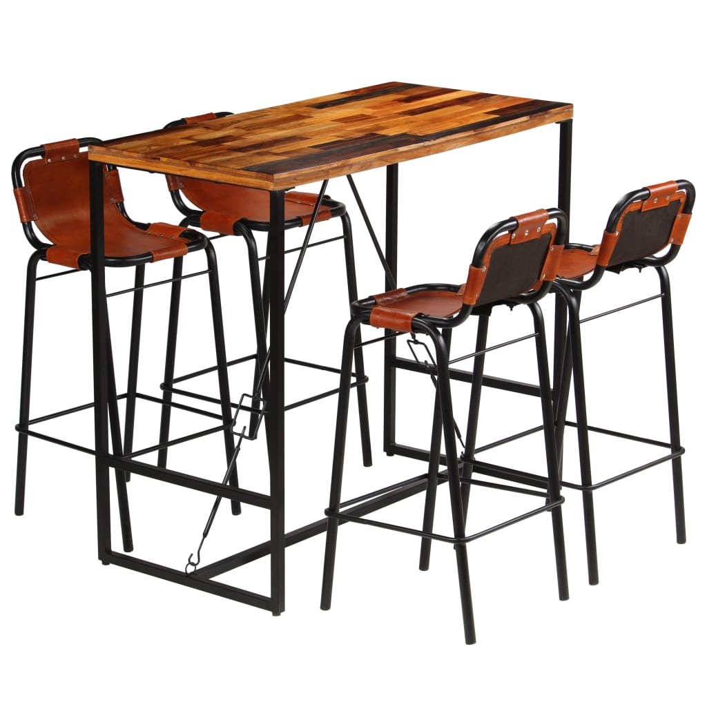 Bar-Set 5-tlg. Altholz Massiv und echtes Ziegenleder
