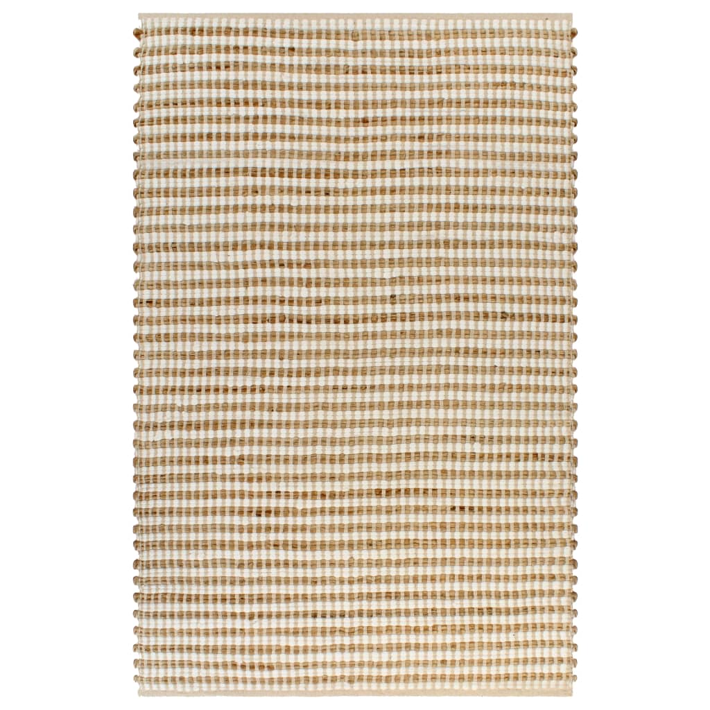 Handgewebter Teppich Jute Stoff 120 x 180 cm Natur und Weiß