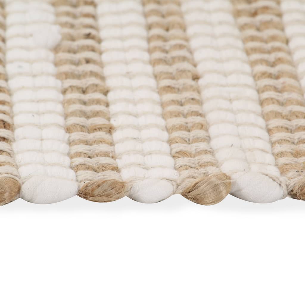 Handgewebter Teppich Jute Stoff 120 x 180 cm Natur und Weiß