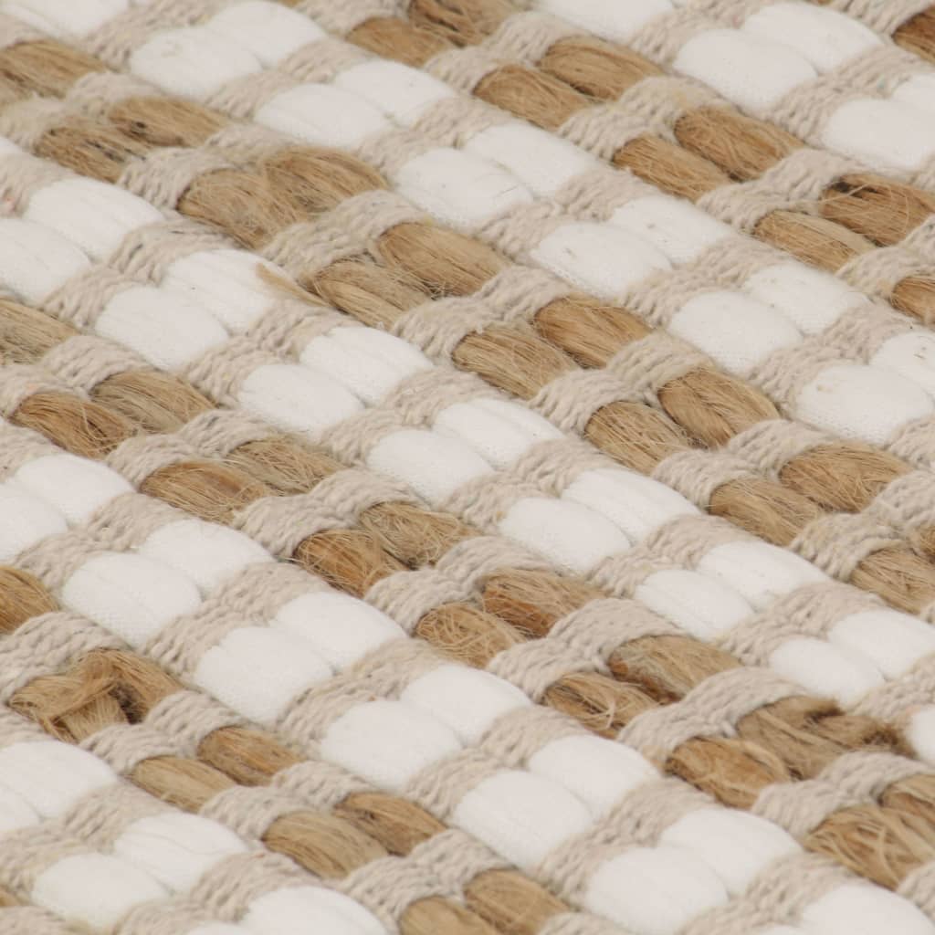 Handgewebter Teppich Jute Stoff 120 x 180 cm Natur und Weiß
