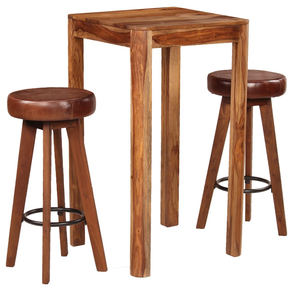 Bar-Set 3-tlg. Massivholz Echtleder