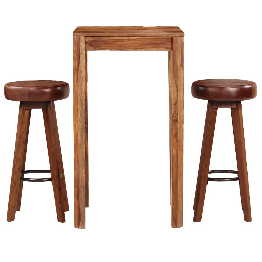 Bar-Set 3-tlg. Massivholz Echtleder