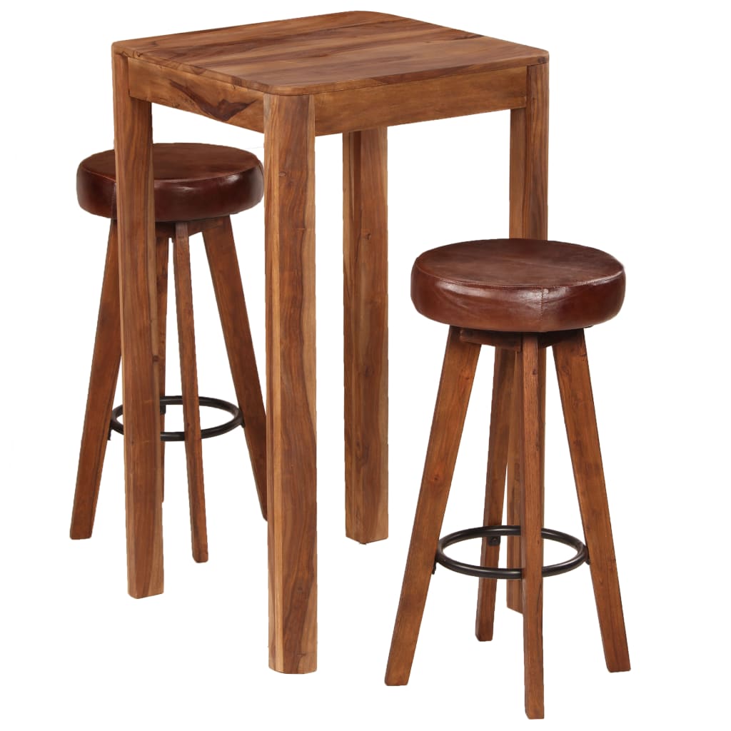 Bar-Set 3-tlg. Massivholz Echtleder