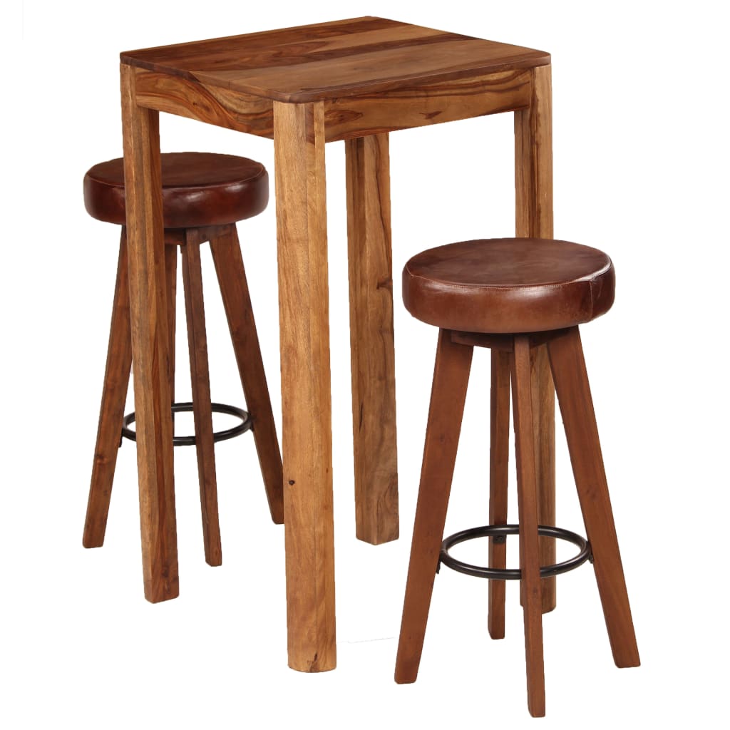 Bar-Set 3-tlg. Massivholz Echtleder