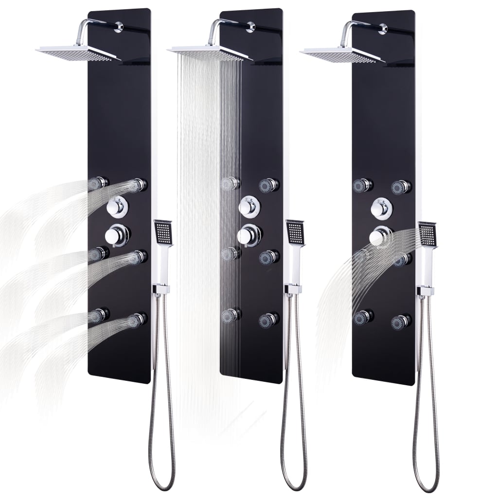 Duschpaneel Glas 25×44,6×130 cm Schwarz