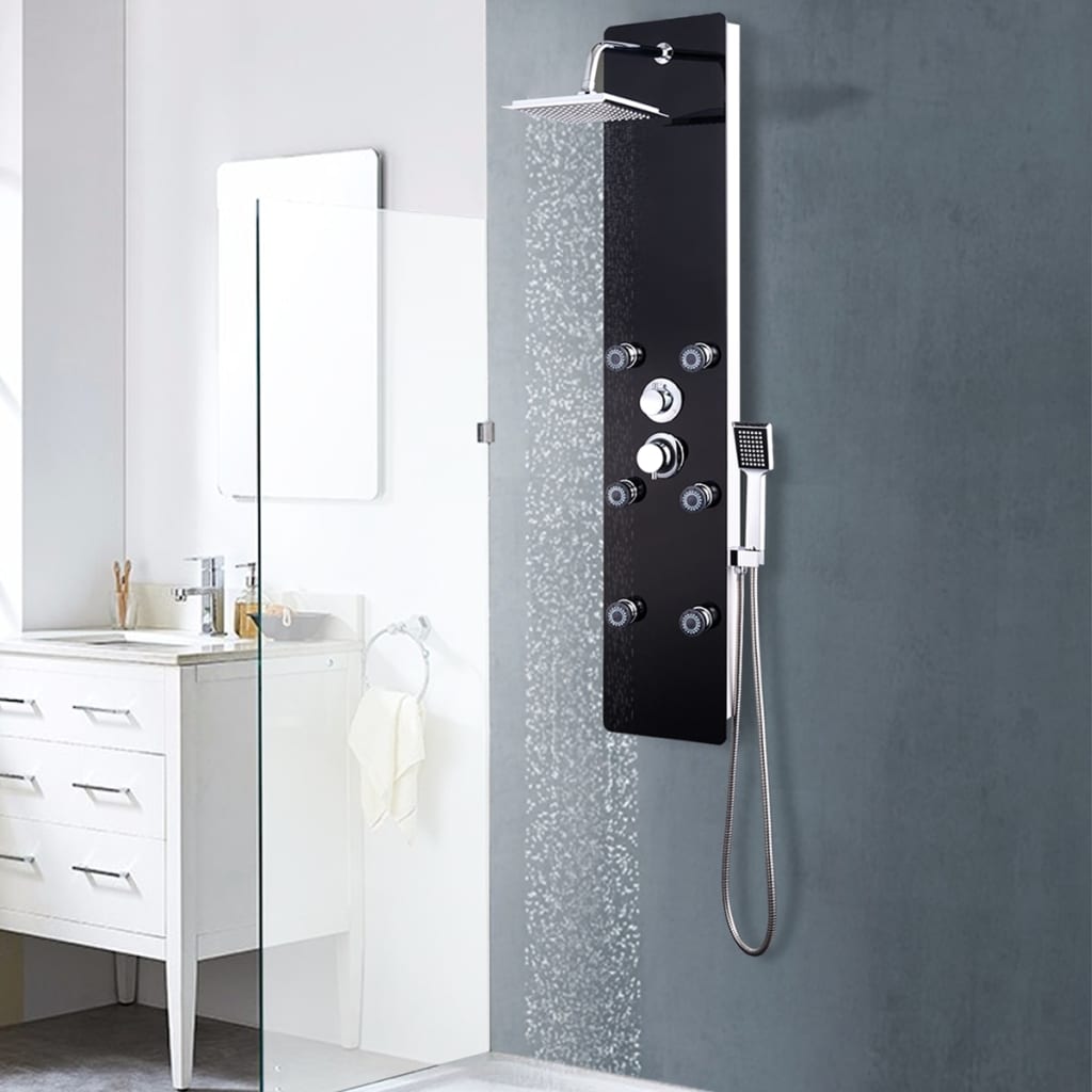 Duschpaneel Glas 25×44,6×130 cm Schwarz