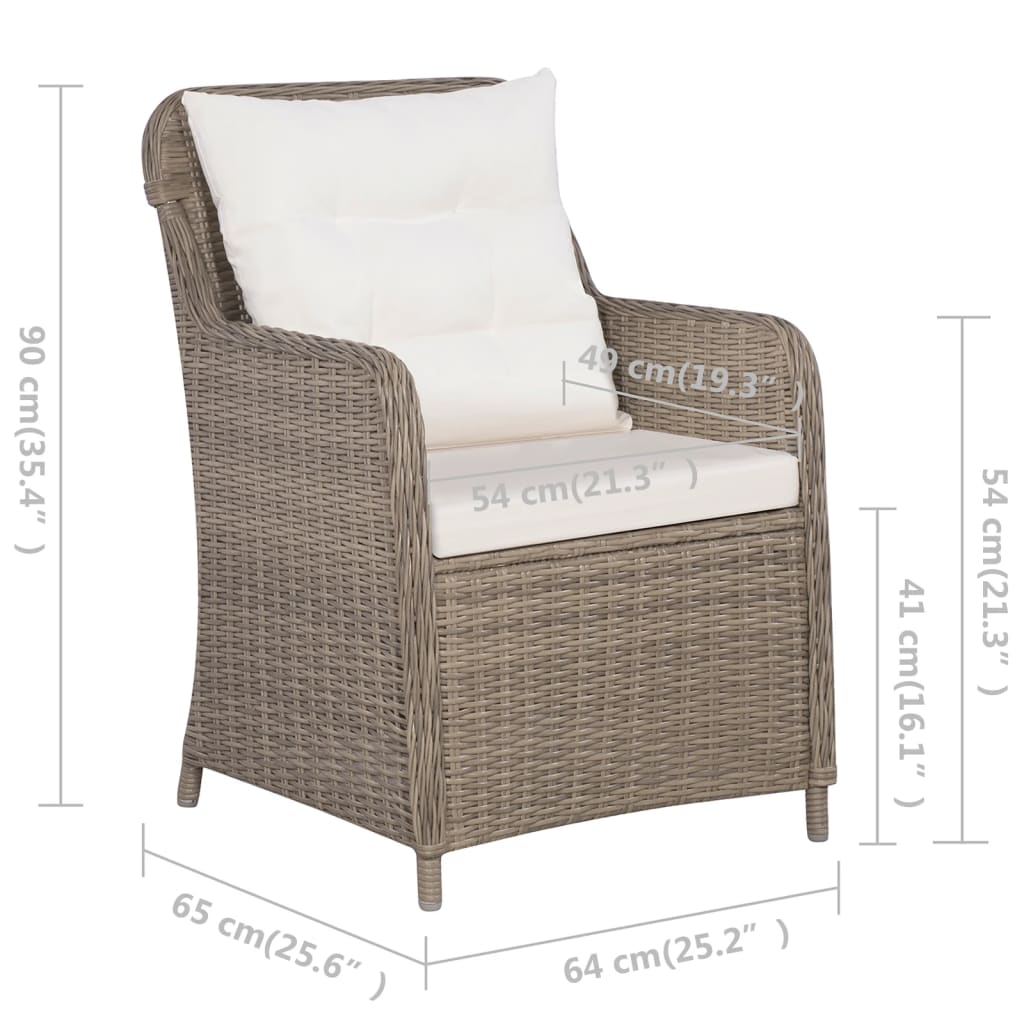 3-tlg. Bistro-Set mit Auflagen und Kissen Poly Rattan Braun
