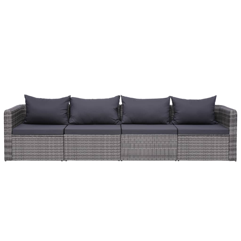 4-tlg. Garten-Sofagarnitur mit Kissen Grau Poly Rattan