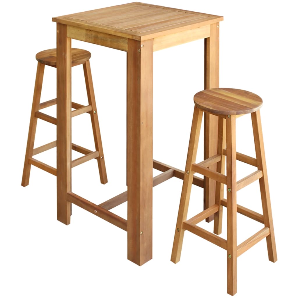 Bartisch und Hocker-Set 3-tlg. Akazienholz Massiv