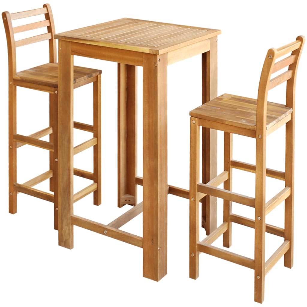 Bartisch und Stuhl-Set 3-tlg. Akazienholz Massiv