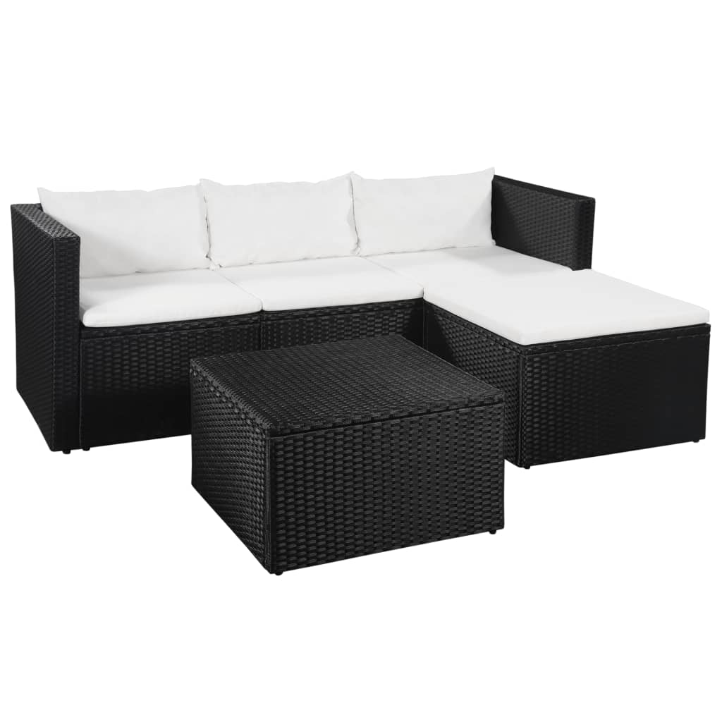 3-tlg. Garten-Lounge-Set Poly Rattan Schwarz und Weiß