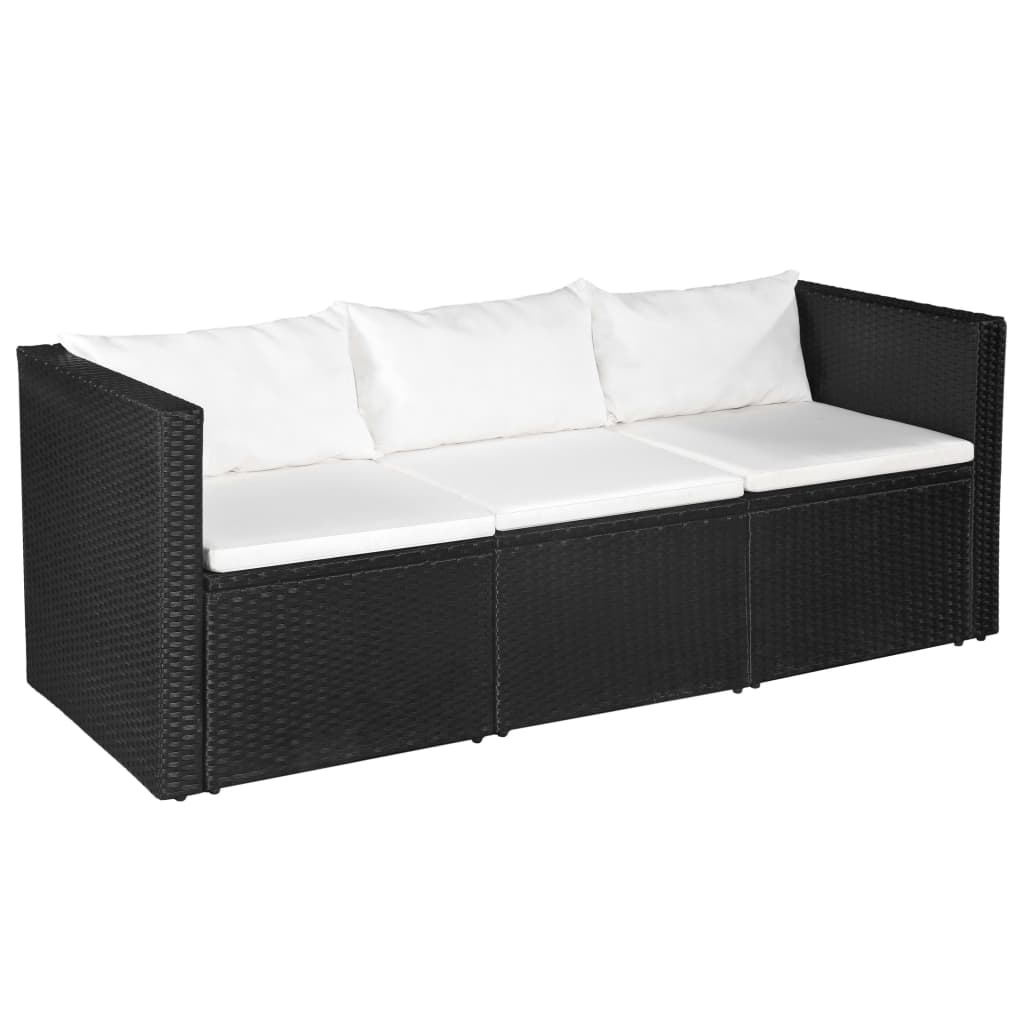 3-tlg. Garten-Lounge-Set Poly Rattan Schwarz und Weiß