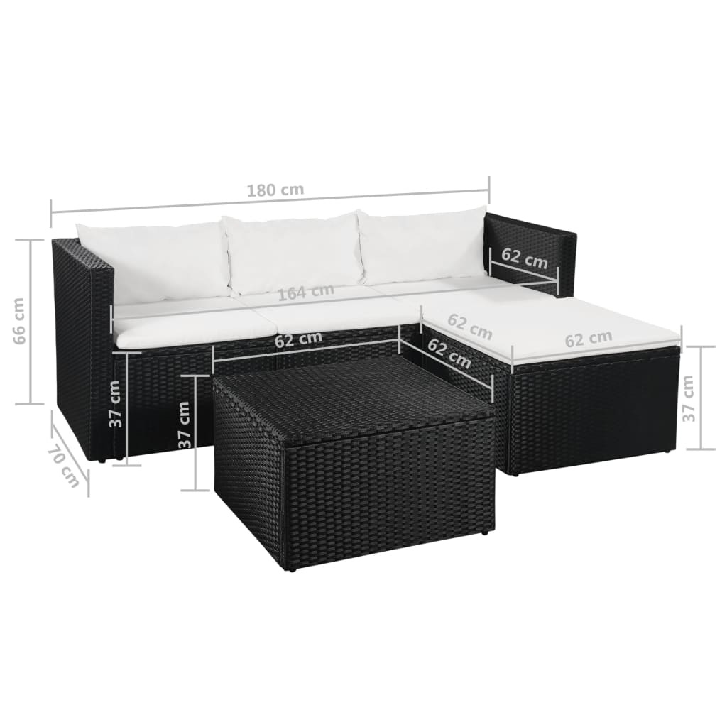 3-tlg. Garten-Lounge-Set Poly Rattan Schwarz und Weiß