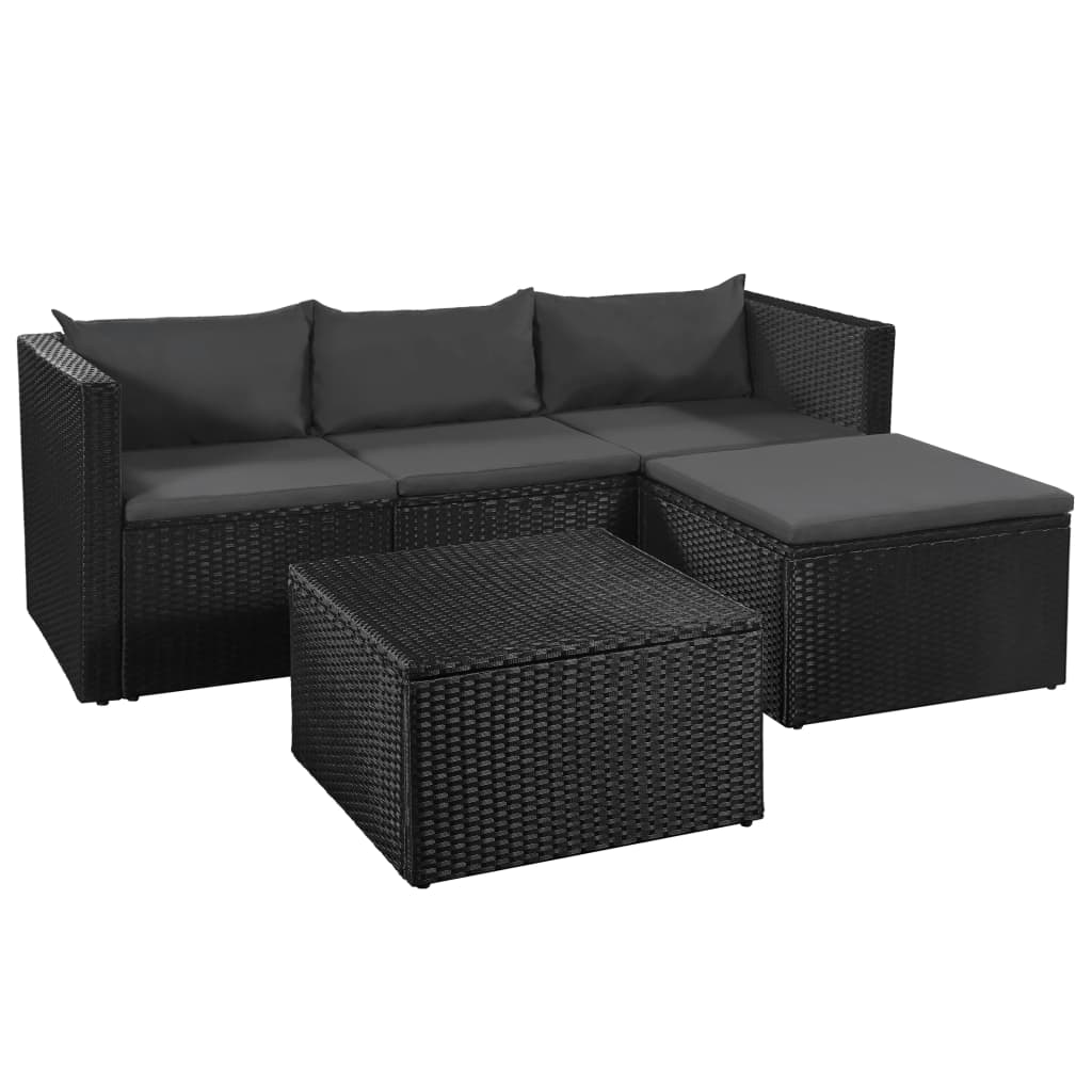 3-tlg. Garten-Lounge-Set Poly Rattan Schwarz und Grau