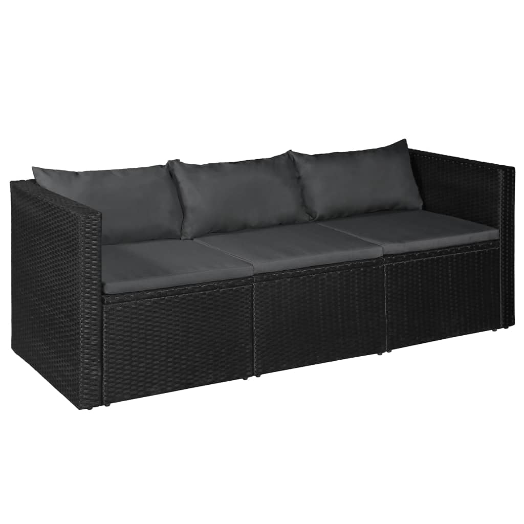 3-tlg. Garten-Lounge-Set Poly Rattan Schwarz und Grau