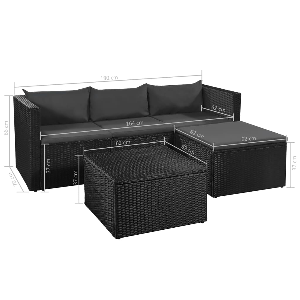 3-tlg. Garten-Lounge-Set Poly Rattan Schwarz und Grau