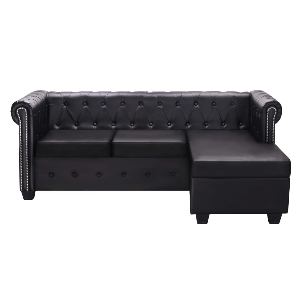 Chesterfield-Sofa in L-Form Kunstleder Schwarz