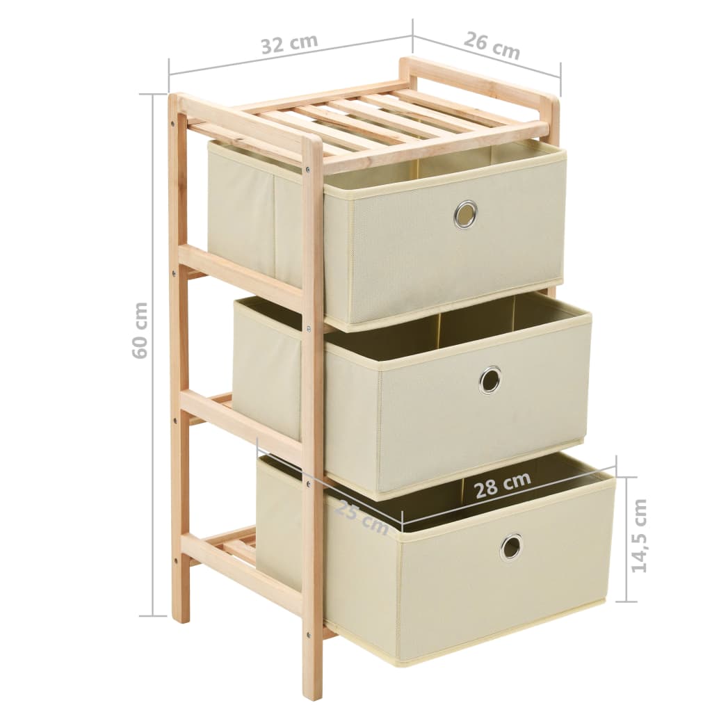 Aufbewahrungsregal mit 3 Stoff-Körben Zedernholz Beige