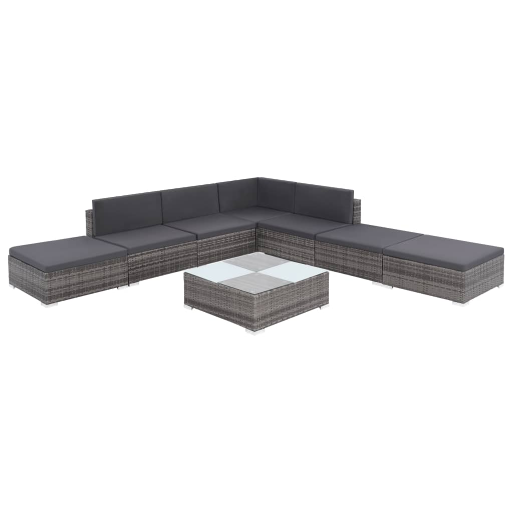 8-tlg. Garten-Lounge-Set mit Auflagen Poly Rattan Grau