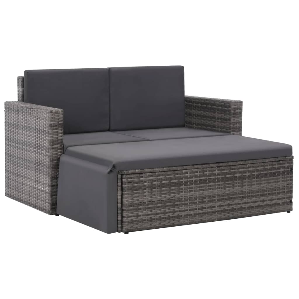 2-tlg. Garten-Lounge-Set mit Auflagen Poly Rattan Grau