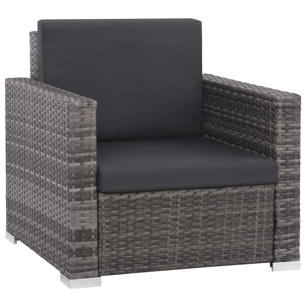 12-tlg. Garten-Lounge-Set mit Auflagen Poly Rattan Grau