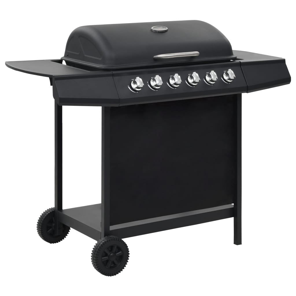 Gasgrill mit 6 Brennern Stahl Schwarz