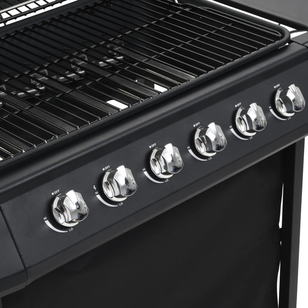 Gasgrill mit 6 Brennern Stahl Schwarz
