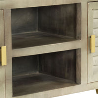 Thumbnail for TV-Schrank Grau mit Messing 110 x 30 x 48 cm Mangoholz Massiv