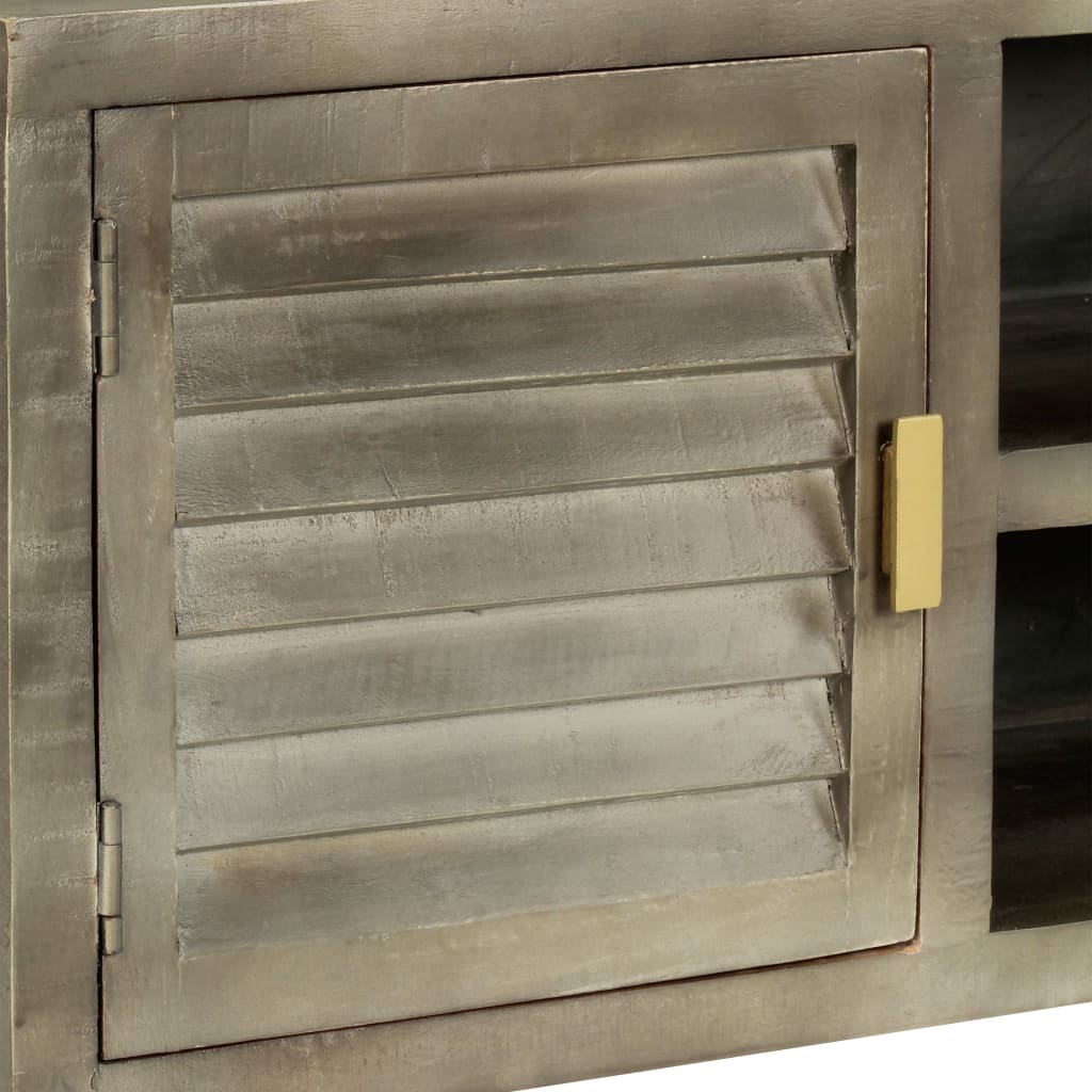 TV-Schrank Grau mit Messing 110 x 30 x 48 cm Mangoholz Massiv