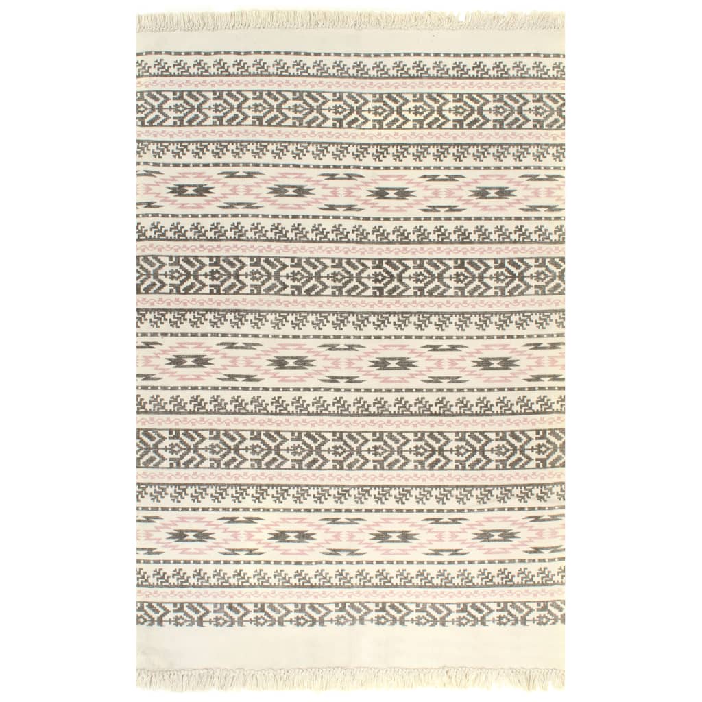 Kelim-Teppich Baumwolle 120x180 cm mit Muster Grau/Rosa