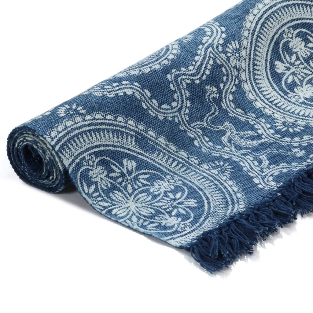 Kelim-Teppich Baumwolle 120x180 cm mit Muster Blau
