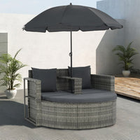 Thumbnail for Gartenbett mit Sonnenschirm Grau Poly Rattan