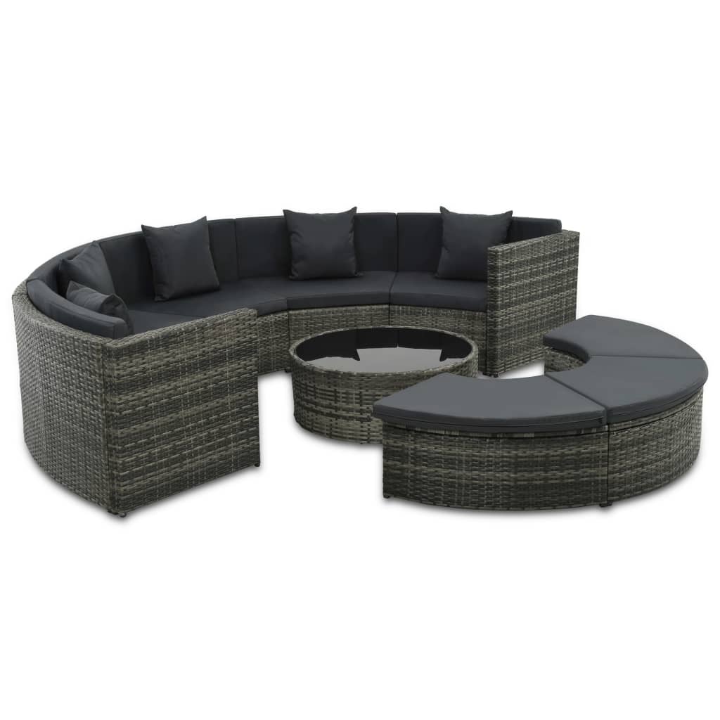 7-tlg. Garten-Lounge-Set mit Auflagen Poly Rattan Grau