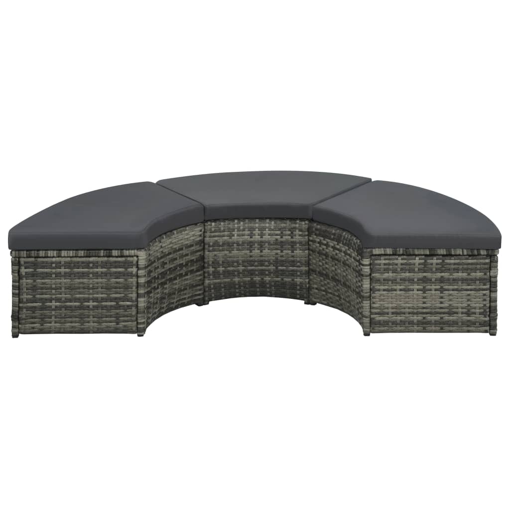 7-tlg. Garten-Lounge-Set mit Auflagen Poly Rattan Grau