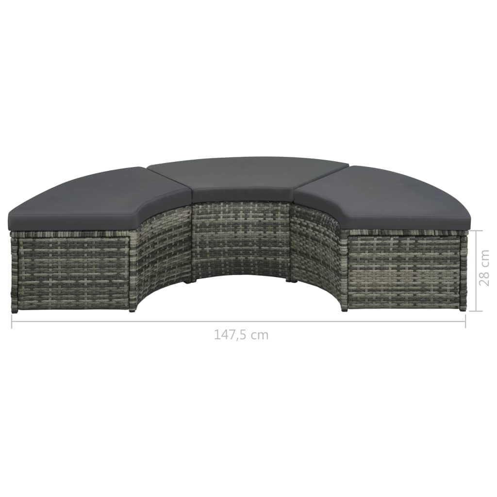 7-tlg. Garten-Lounge-Set mit Auflagen Poly Rattan Grau