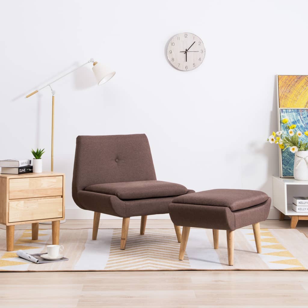 Polsterstuhl mit Fußhocker Braun Stoff