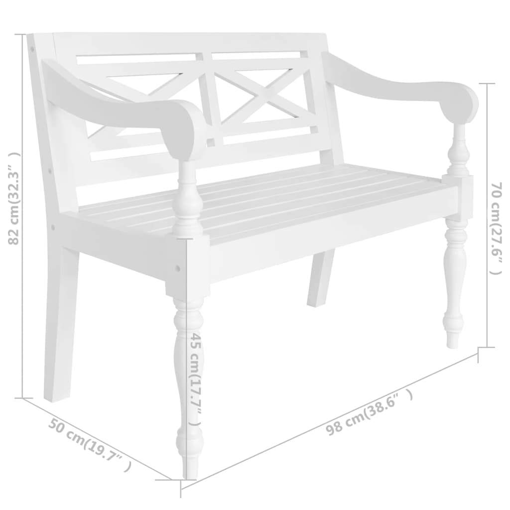 Batavia-Sitzbank 98 cm Mahagoni Massivholz Weiß
