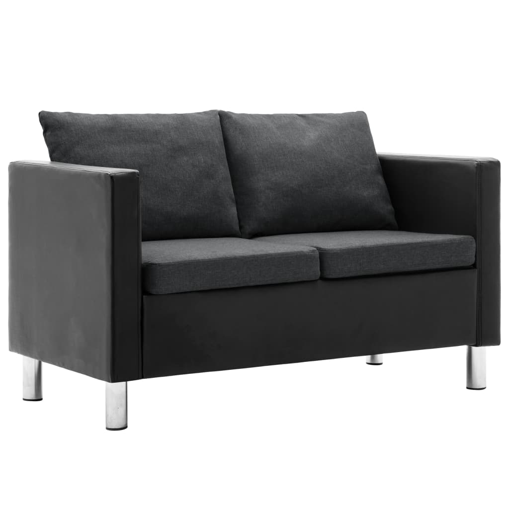 2-Sitzer-Sofa Kunstleder Schwarz und Dunkelgrau