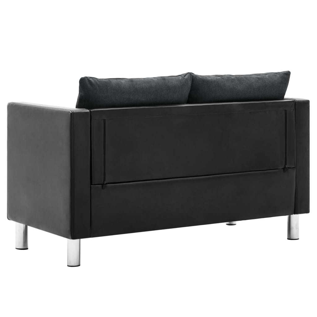 2-Sitzer-Sofa Kunstleder Schwarz und Dunkelgrau