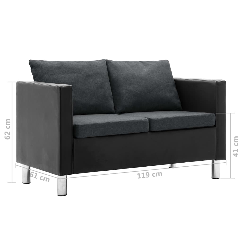 2-Sitzer-Sofa Kunstleder Schwarz und Dunkelgrau