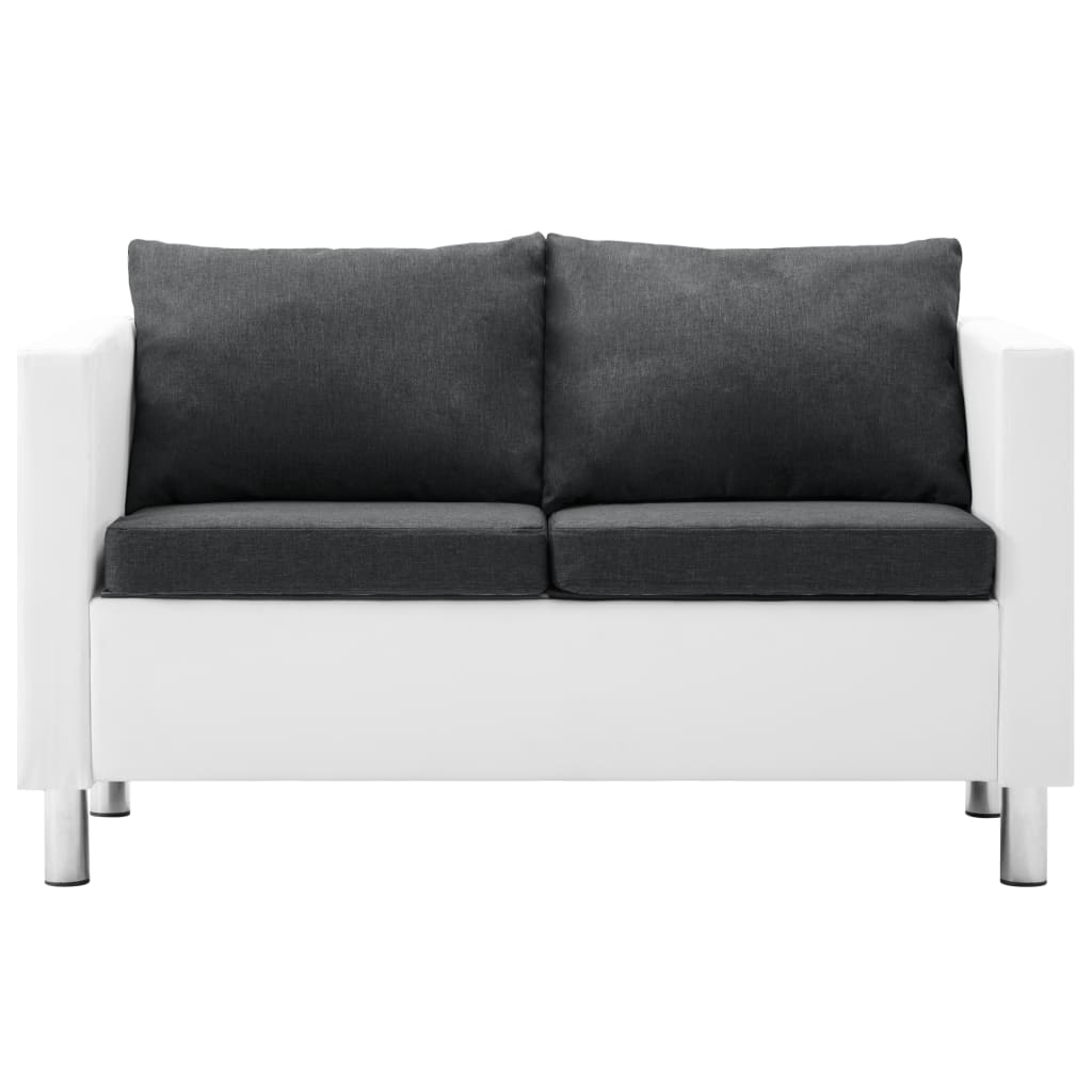 2-Sitzer-Sofa Kunstleder Weiß und Dunkelgrau