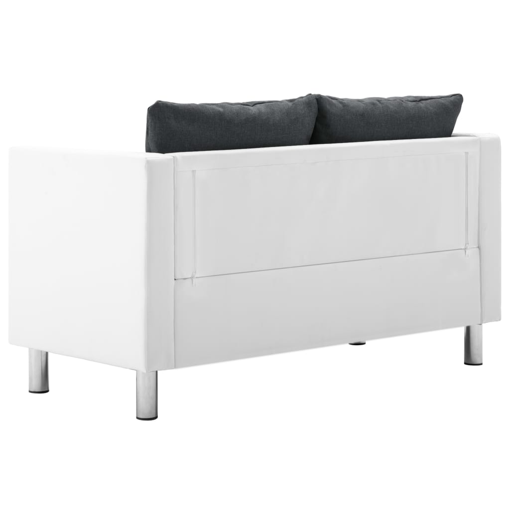 2-Sitzer-Sofa Kunstleder Weiß und Dunkelgrau