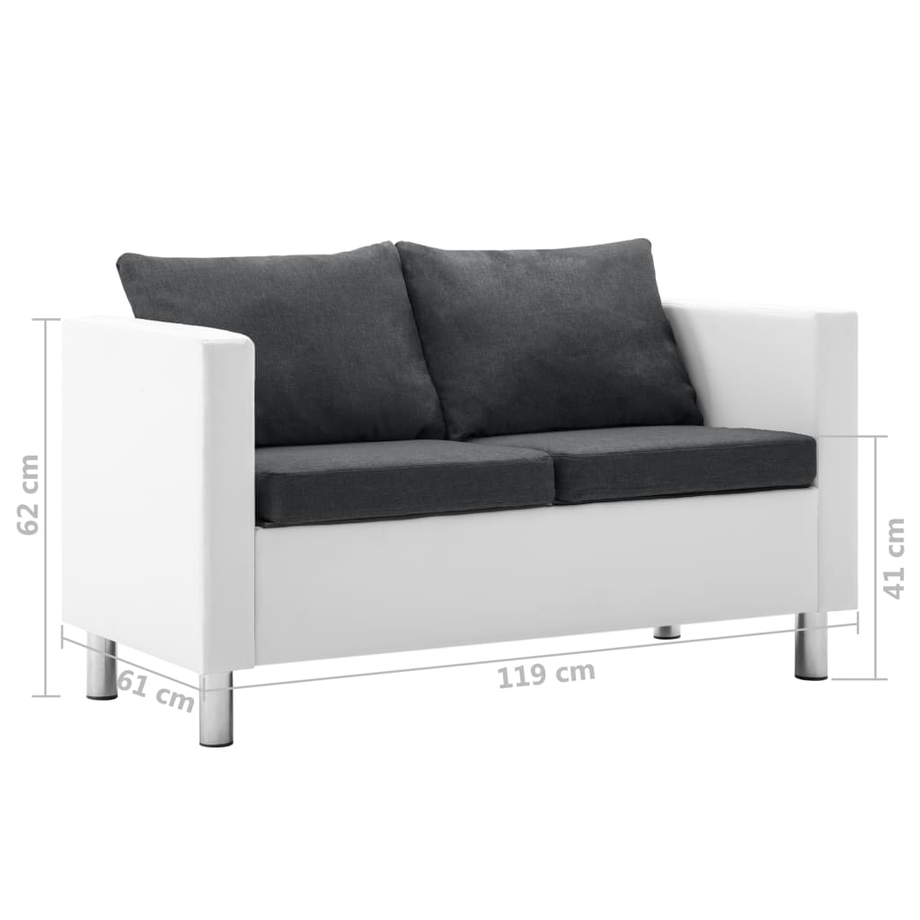 2-Sitzer-Sofa Kunstleder Weiß und Dunkelgrau